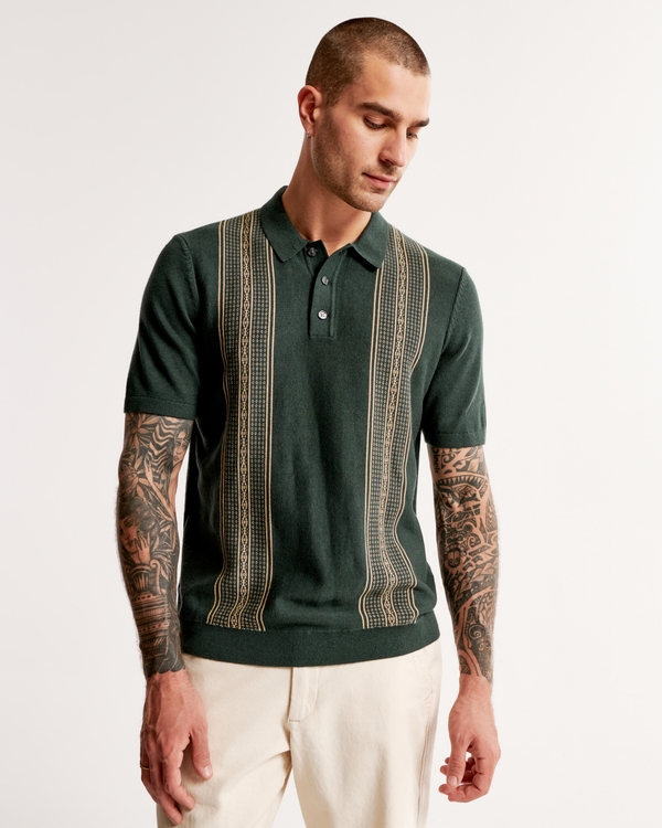 Modern Classic 3-Button Sweater Polo, Green Pattern