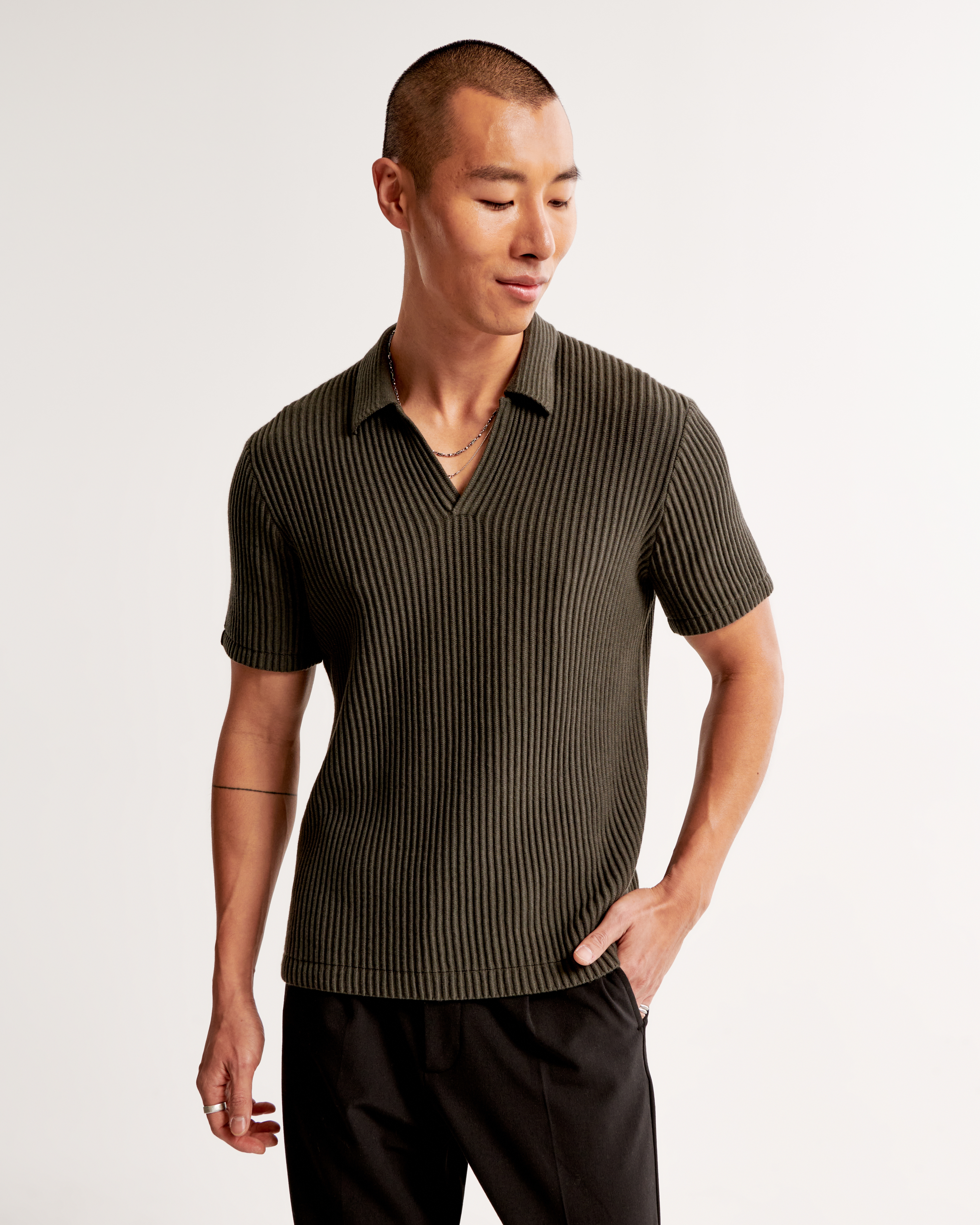 Men's Plisse Johnny Collar Sweater Polo | Men's Tops | Abercrombie.com