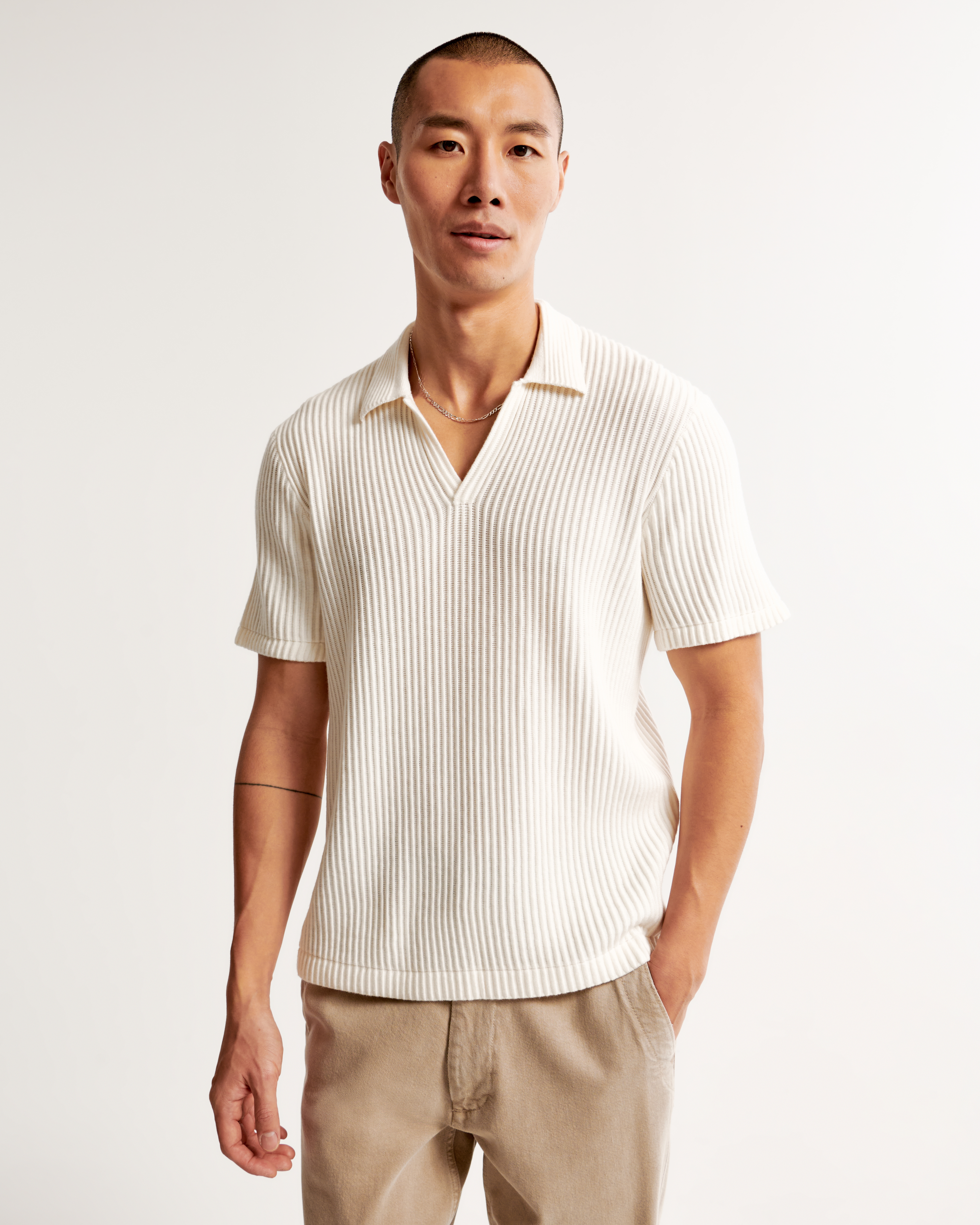 Men's Plisse Johnny Collar Sweater Polo | Men's Tops | Abercrombie.com