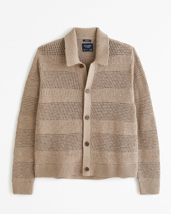 Cropped Crochet-Style Shirt Jacket, Brown