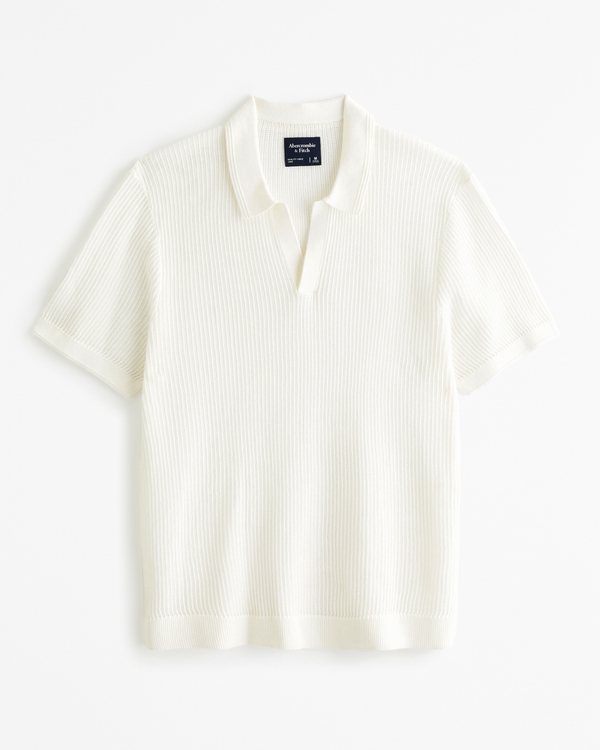 Open Stitch Johnny Collar Sweater Polo, Cream