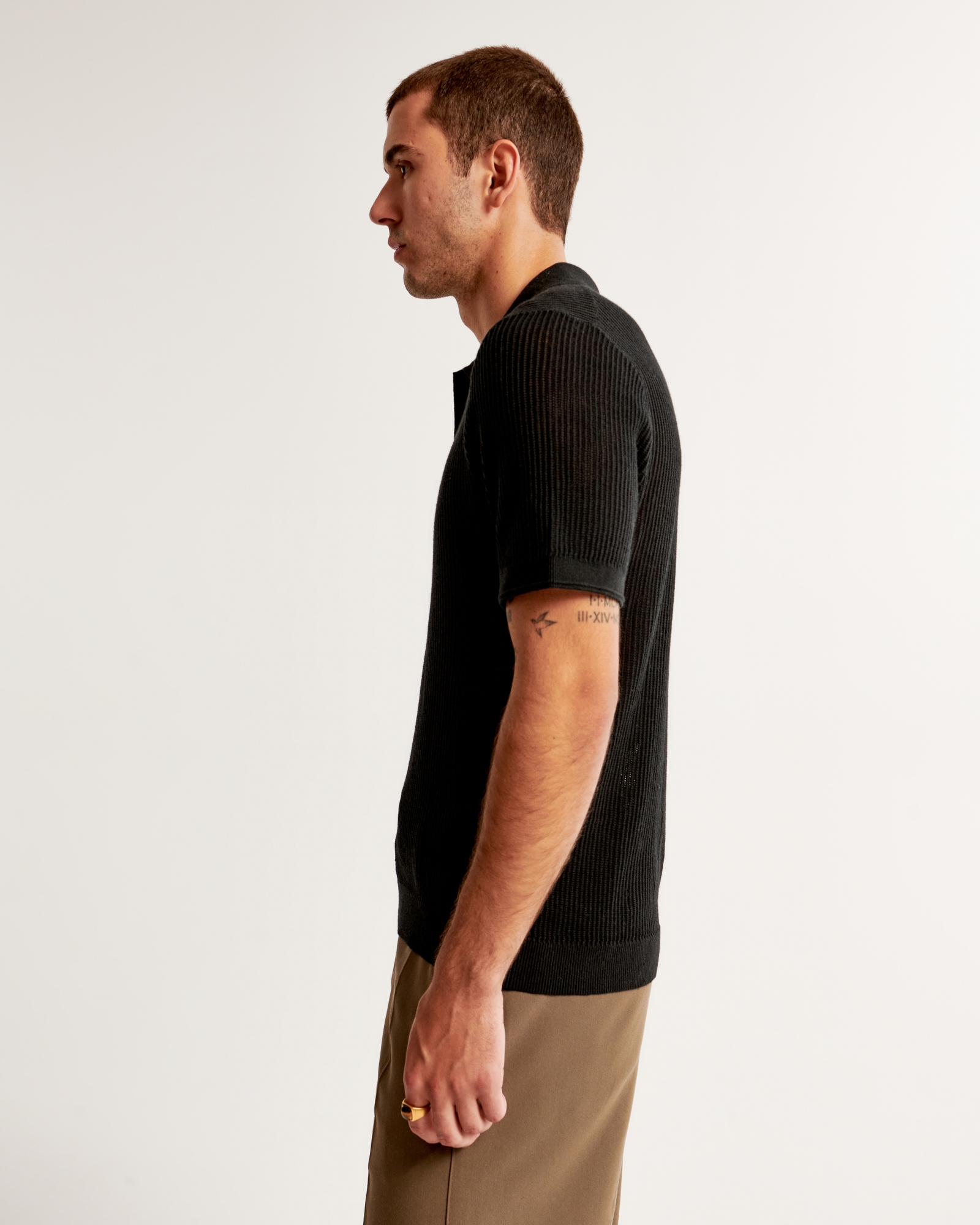 Open Stitch Johnny Collar Sweater Polo