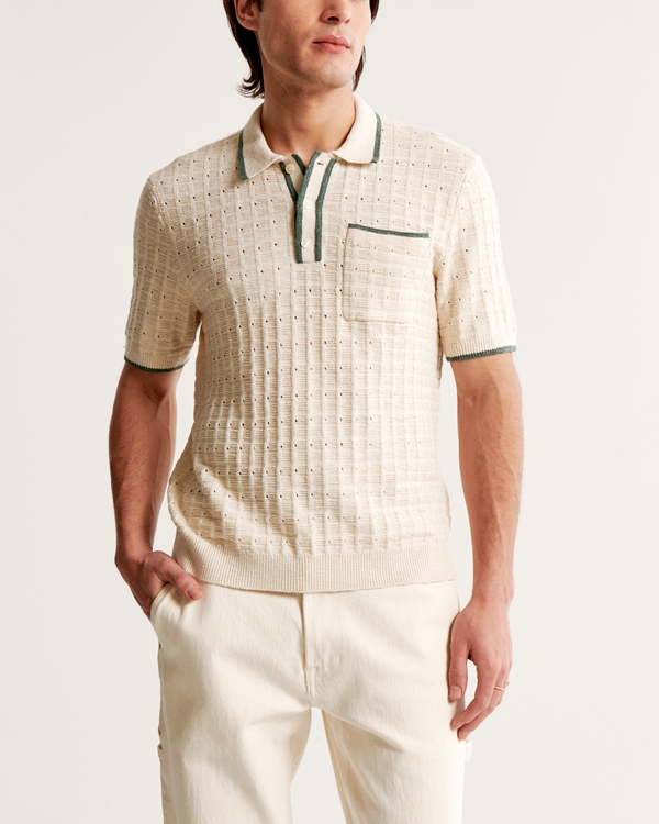 Sideline-Style Sweater Polo, Cream And Green