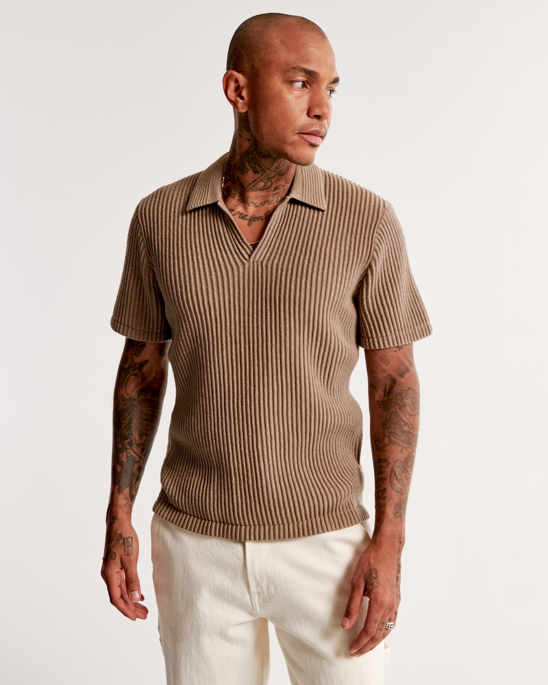 Plisse Johnny Collar Sweater Polo