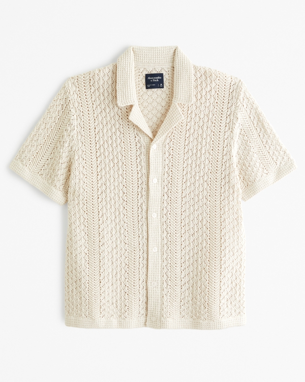 Crochet-Style Stitch Button-Through Sweater Polo