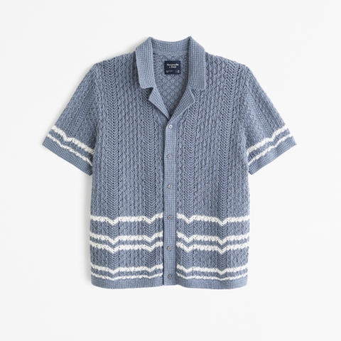 Мужские свитеры Abercrombie & Fitch Striped Crochet-Style Stitch Button-Through Sweater Polo
