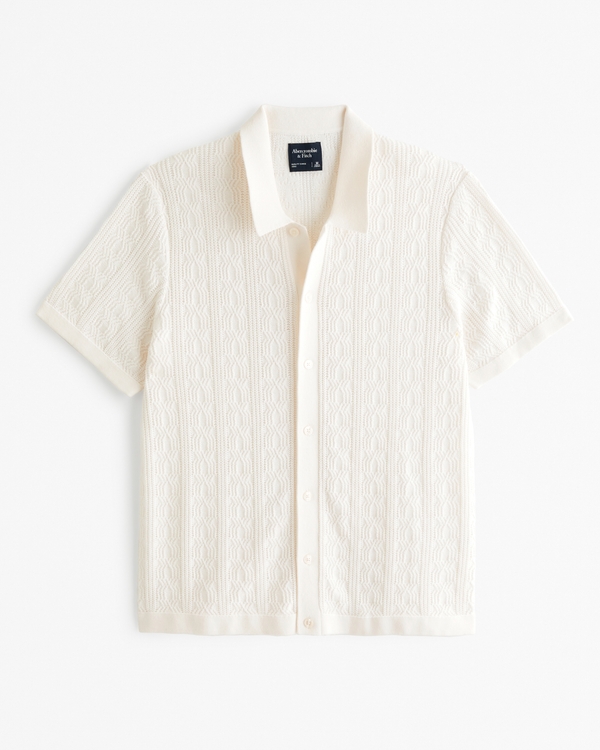 Stitch Button-Through Sweater Polo, Off White