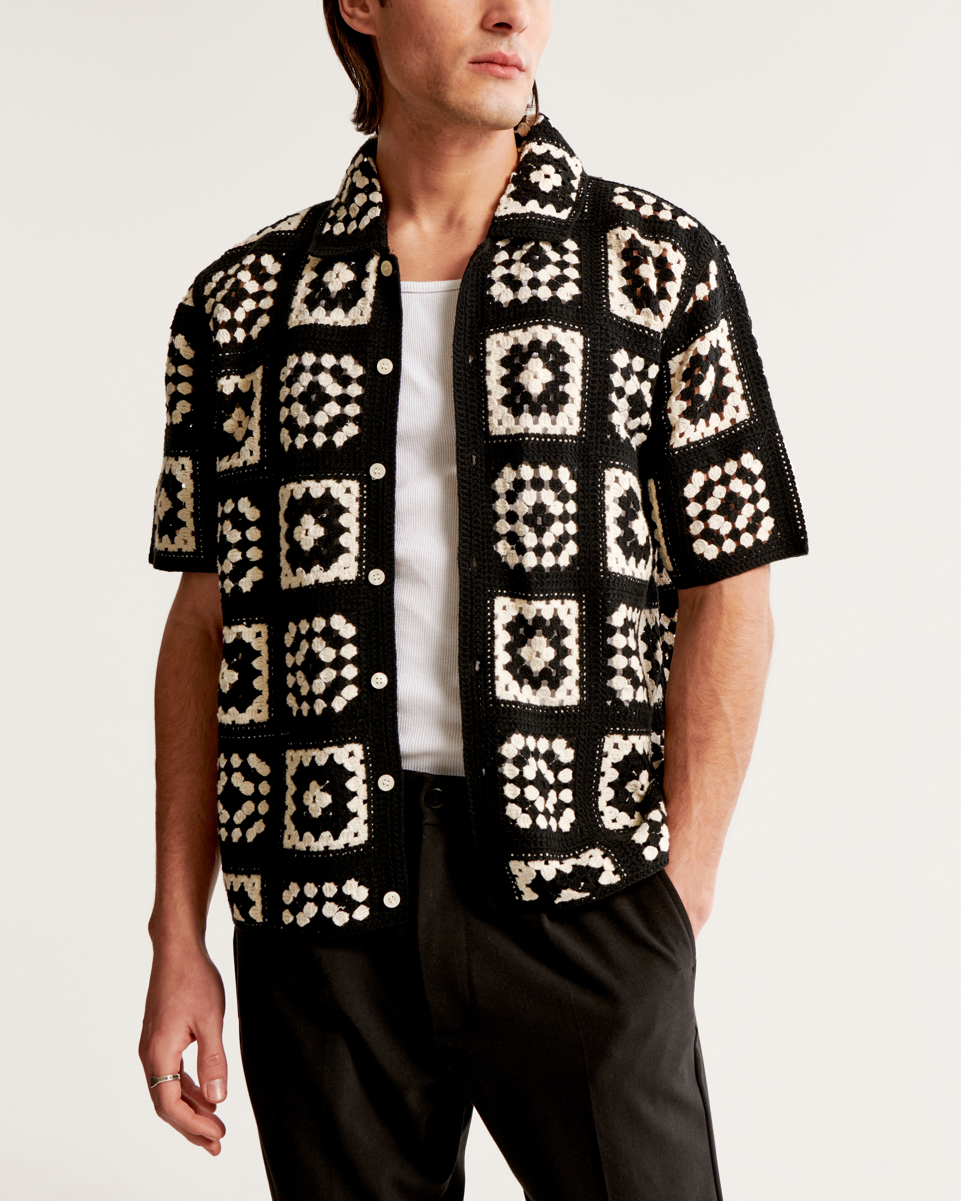 mens crochet button up shirt