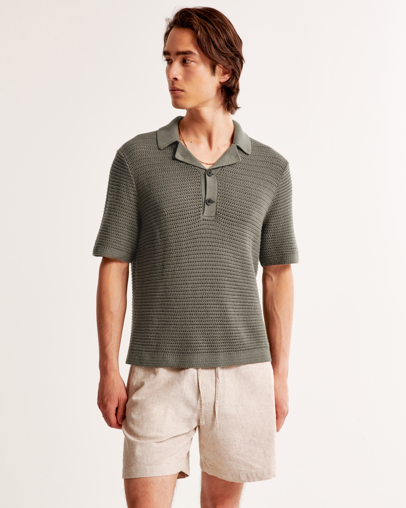 Two-Button Camp Collar Sweater Polo