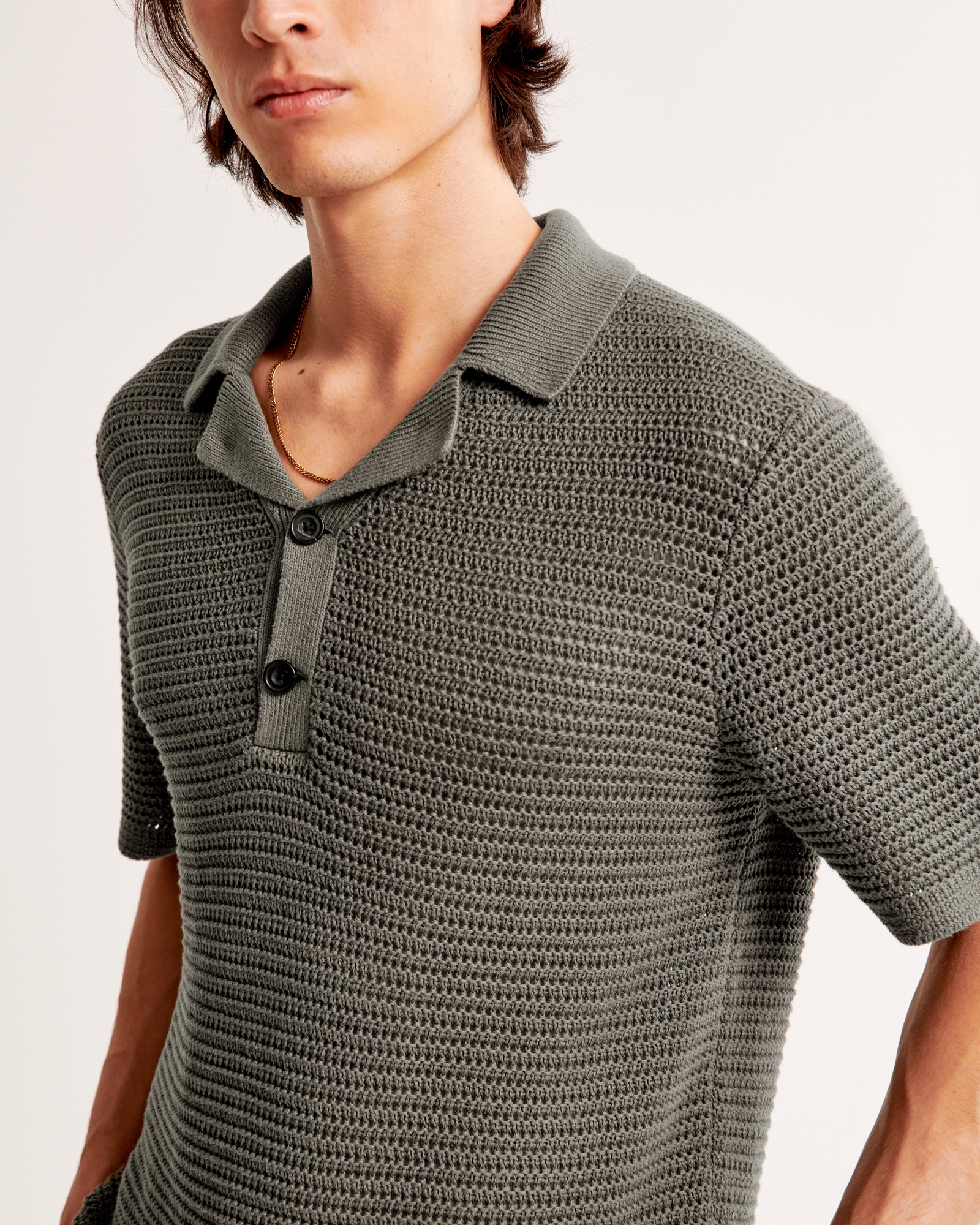 Two-Button Camp Collar Sweater Polo