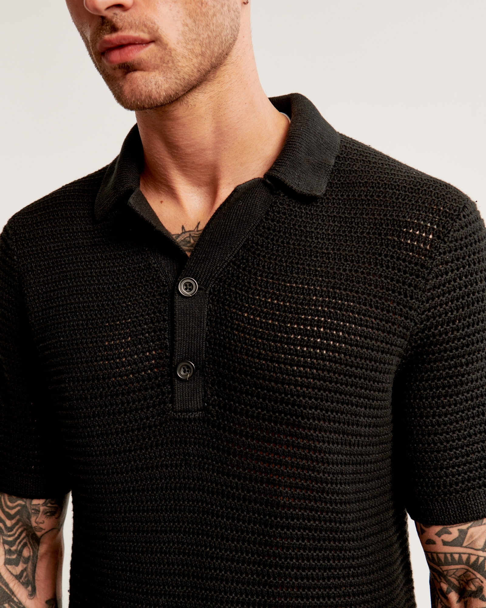 2-Button Camp Collar Sweater Polo