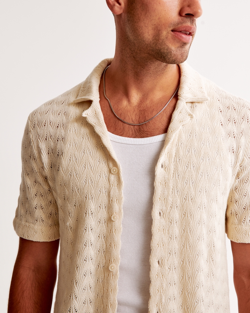 Textured Knit Button-Through Sweater Polo
