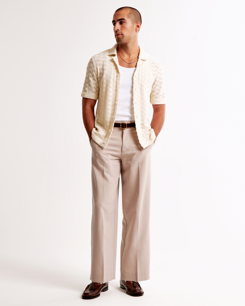 Textured Knit Button-Through Sweater Polo