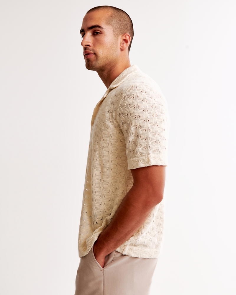 Textured Knit Button-Through Sweater Polo