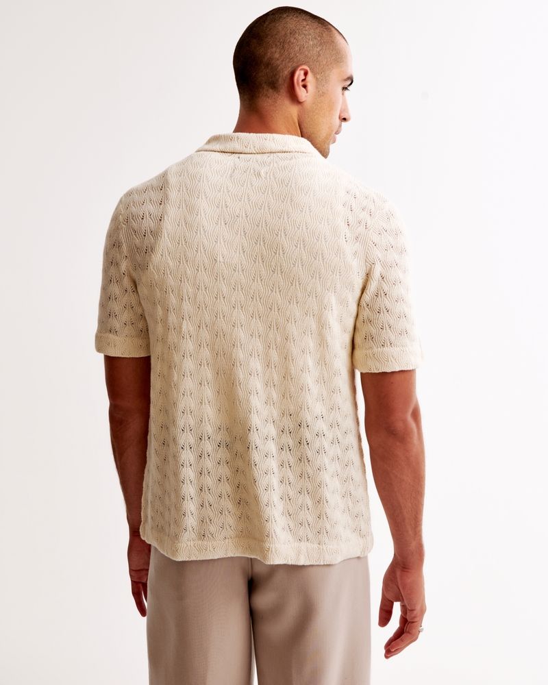 Textured Knit Button-Through Sweater Polo