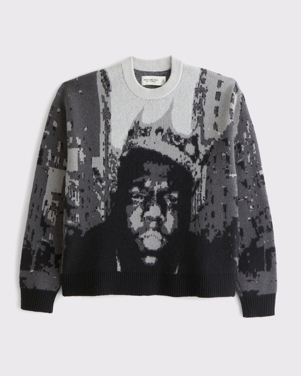 Vol. 28 Oversized Biggie Smalls Crew Sweater, Gray Pattern