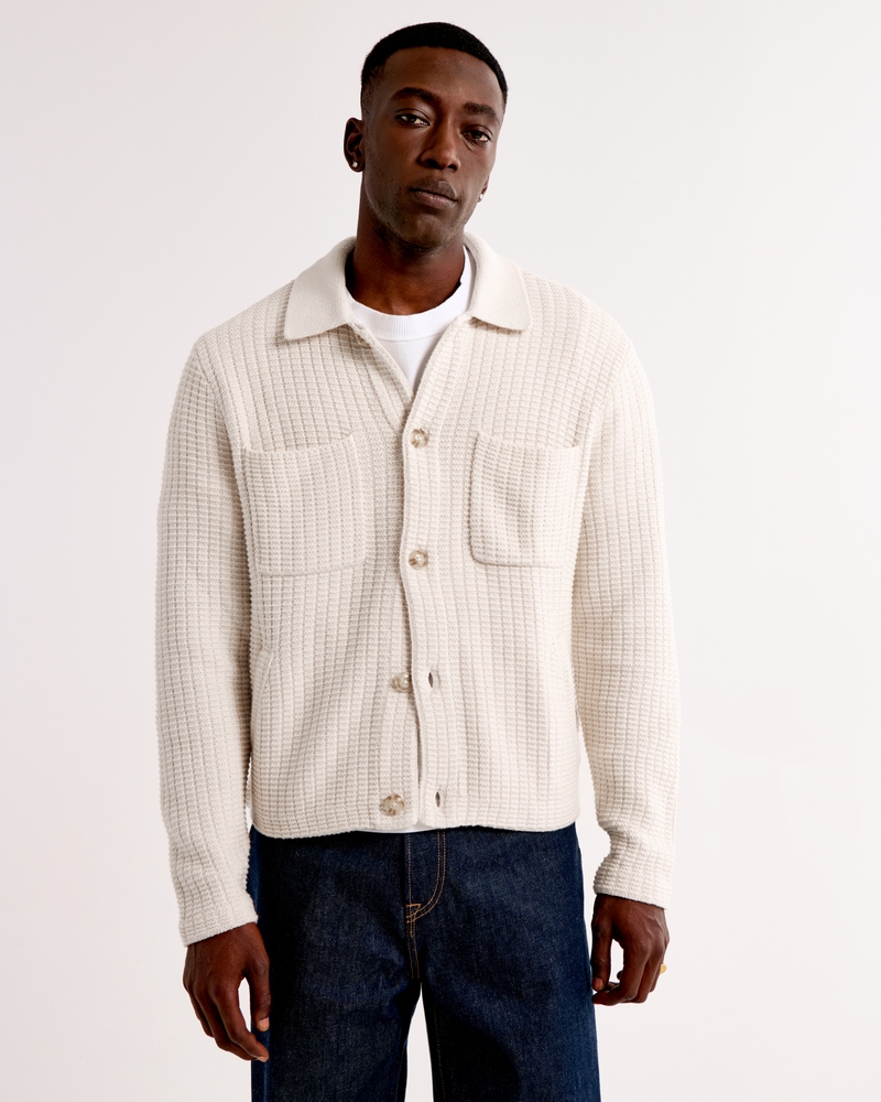 Men's Cropped Stitched Sweater Shirt Jacket Men's Clearance