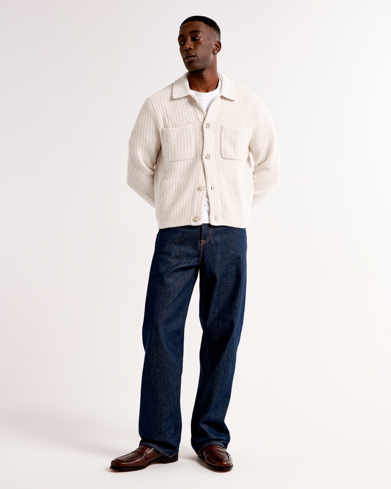 Cropped Stitched Sweater Shirt Jacket
