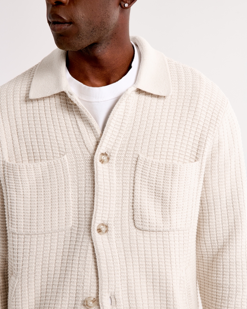 Cropped Stitched Sweater Shirt Jacket