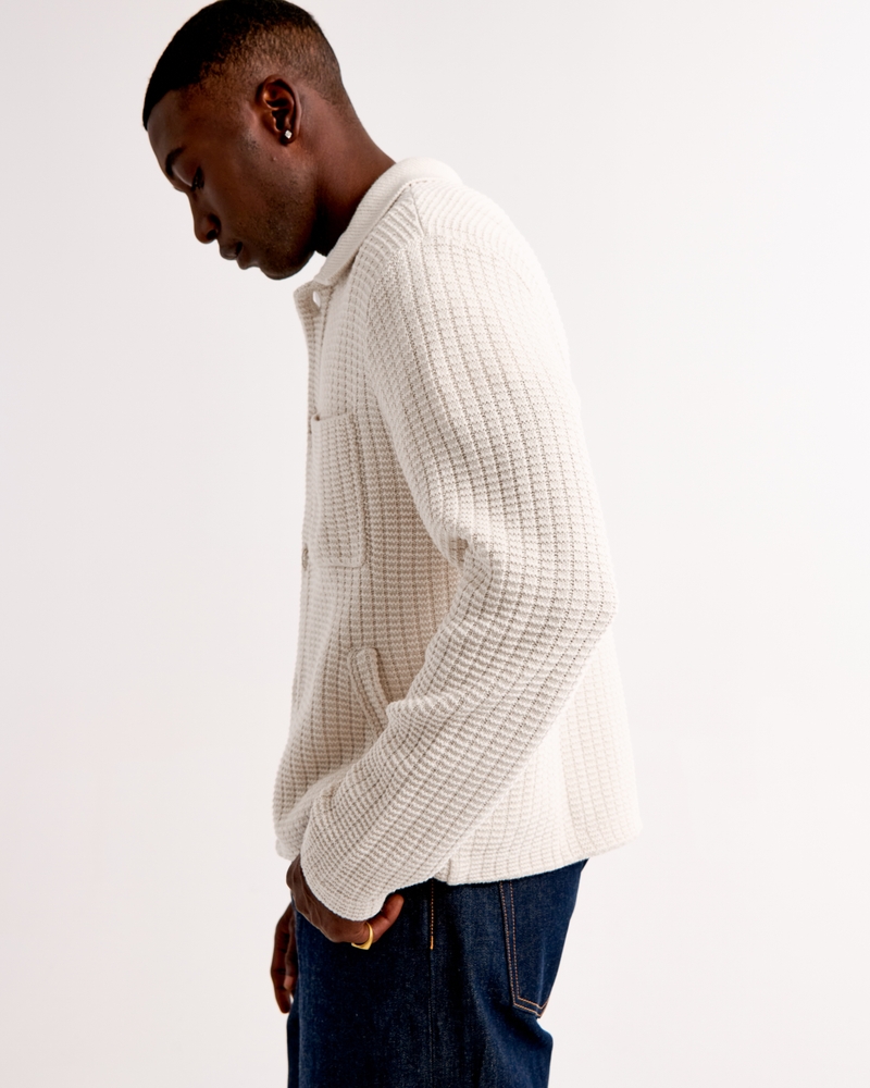 Cropped Stitched Sweater Shirt Jacket