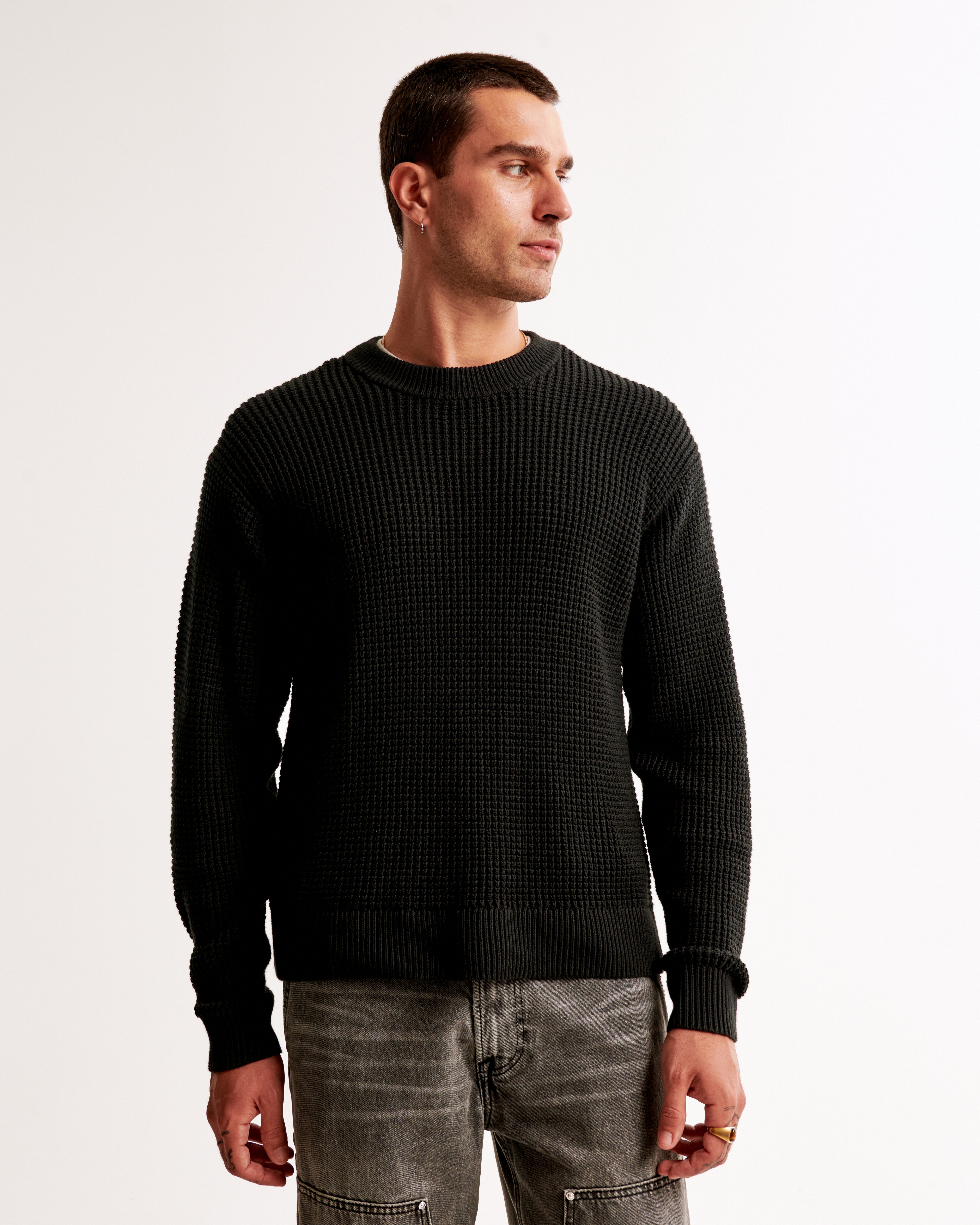 Men's Oversized Waffle Crew Sweater | Men's Clearance Men's Oversized Waffle Crew Sweater | Men's Clearance