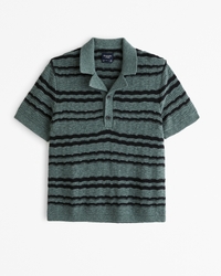 Camp Collar Cropped 2-Button Sweater Polo
