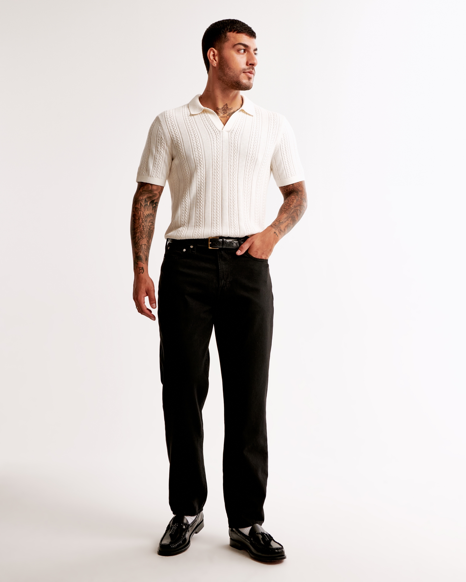 Cable Stitch Johnny Collar Sweater Polo