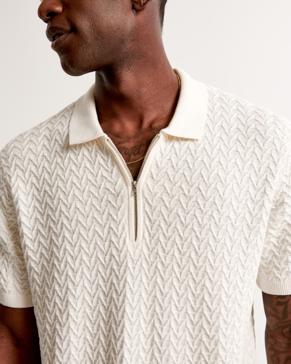 Half-Zip Sweater Polo, White Pattern