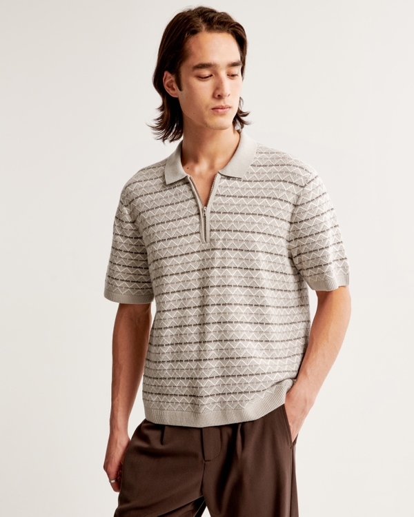 Half-Zip Sweater Polo, Light Grey Pattern
