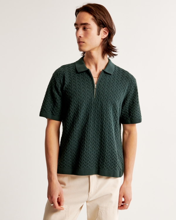 Half-Zip Sweater Polo, Green Pattern