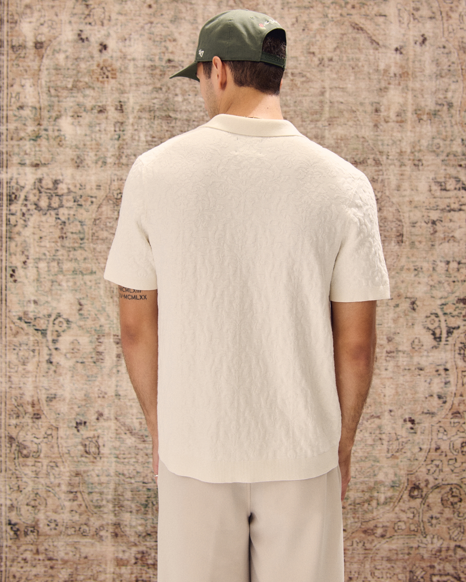 Jacquard Pattern Johnny Collar Sweater Polo