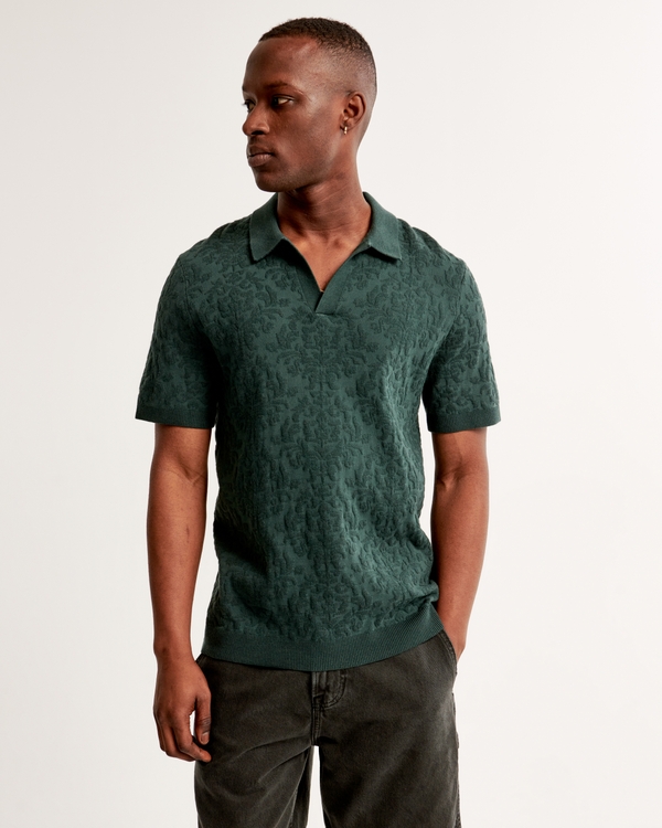 Jacquard Pattern Johnny Collar Sweater Polo