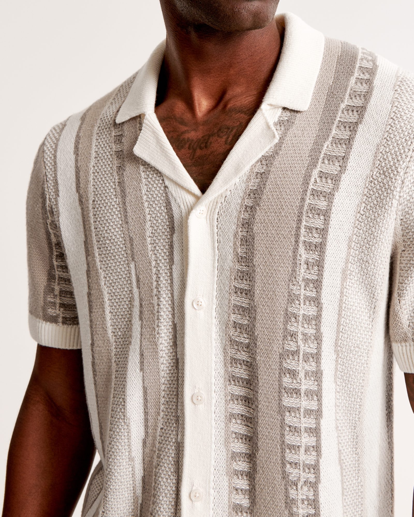 Jacquard Striped Button-Through Sweater Polo