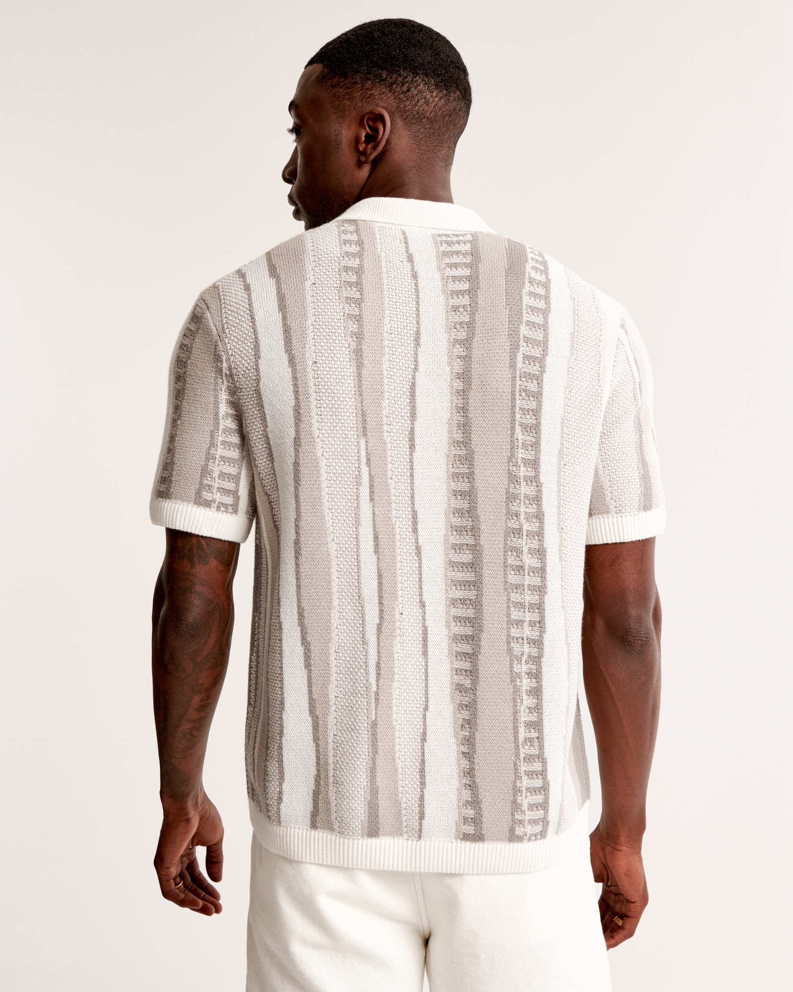 Jacquard Striped Button-Through Sweater Polo