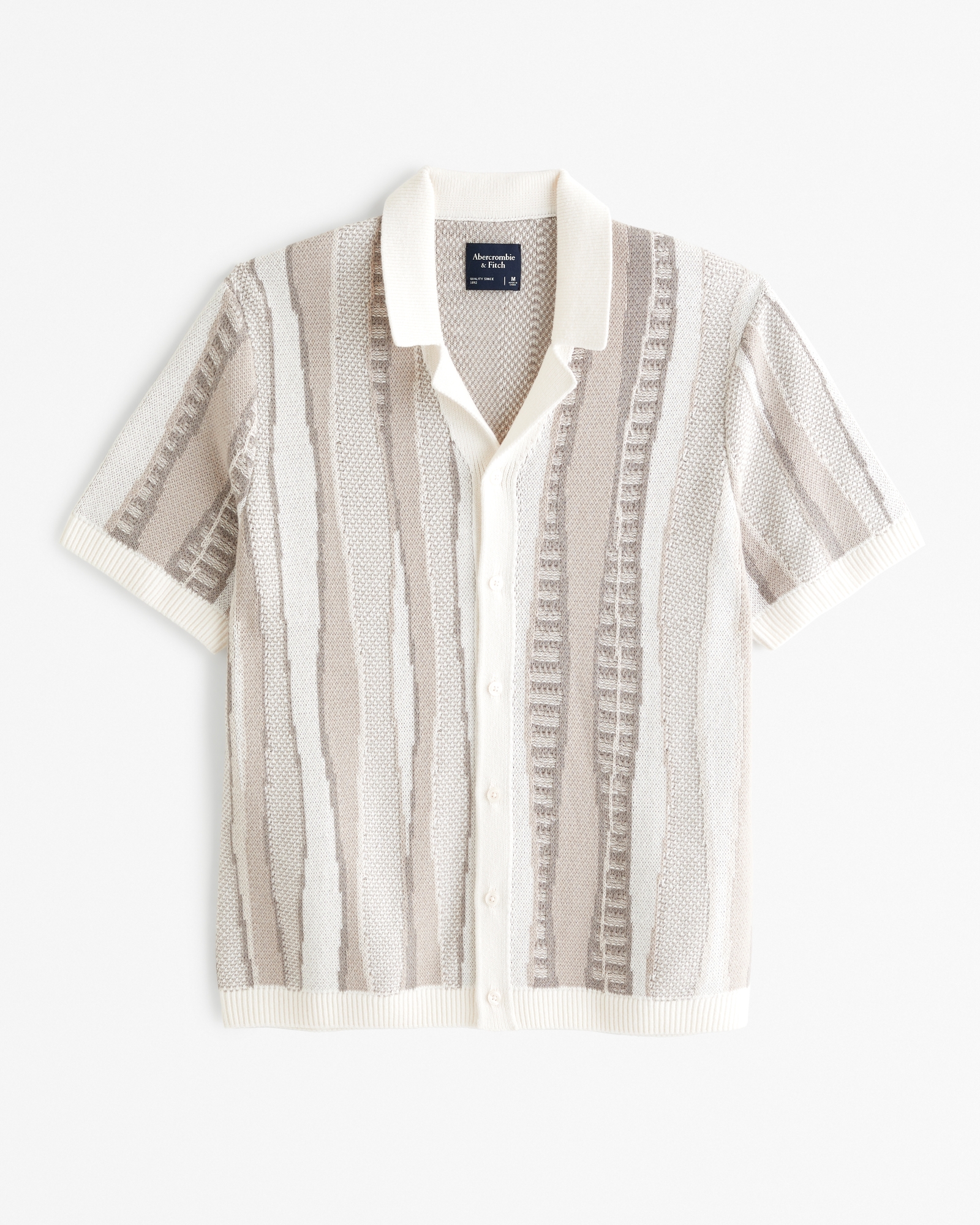 Jacquard Striped Button-Through Sweater Polo