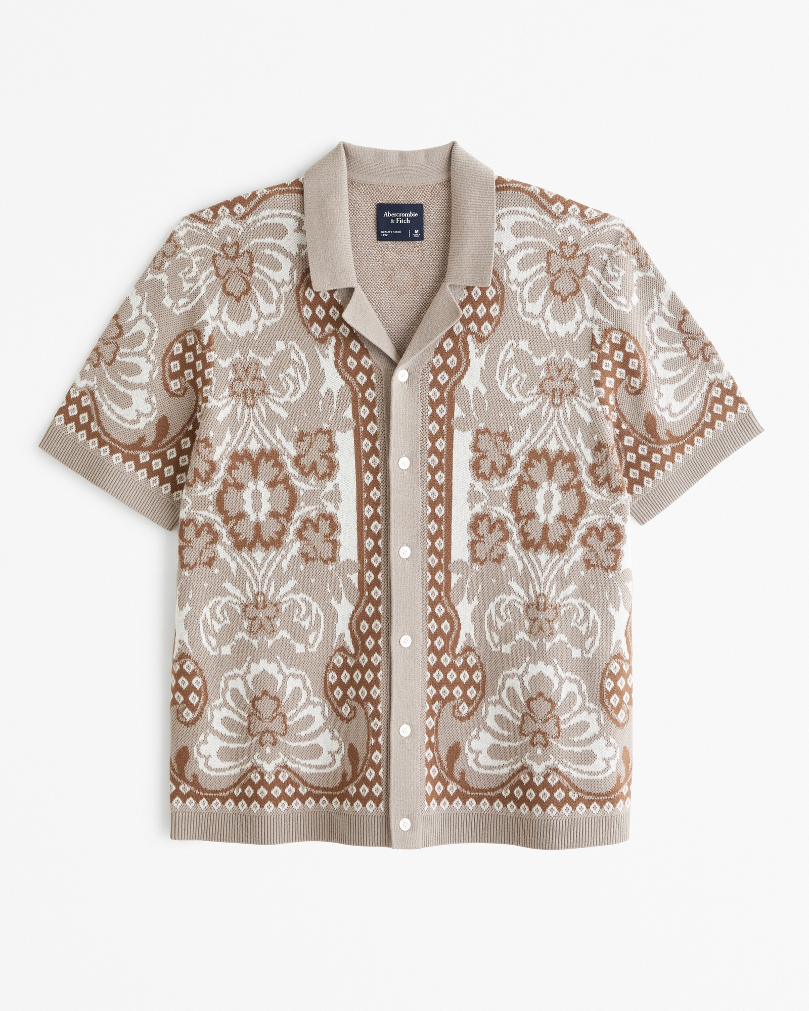 Jacquard Floral Button-Through Sweater Polo