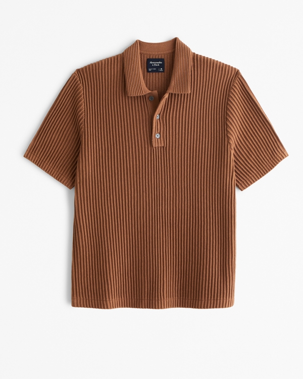 Plisse 3-Button Sweater Polo, Copper Brown