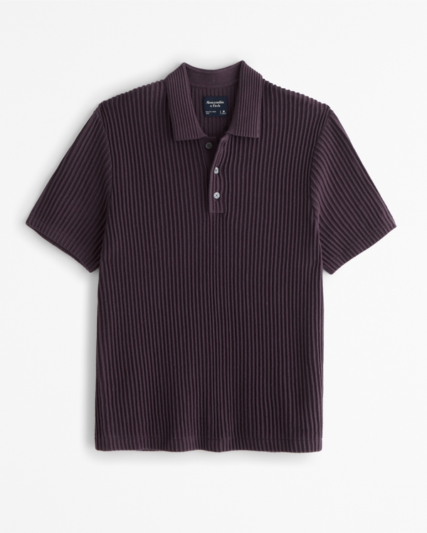 Plisse 3-Button Sweater Polo, Deep Purple