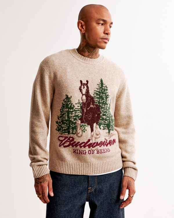 Budweiser Graphic Crew Sweater, White Pepper Pattern