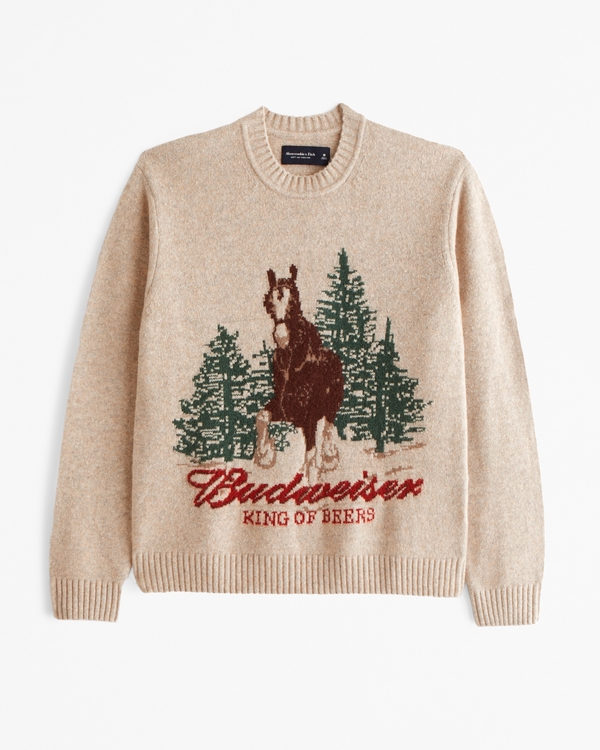 Budweiser Graphic Crew Sweater, White Pepper Pattern