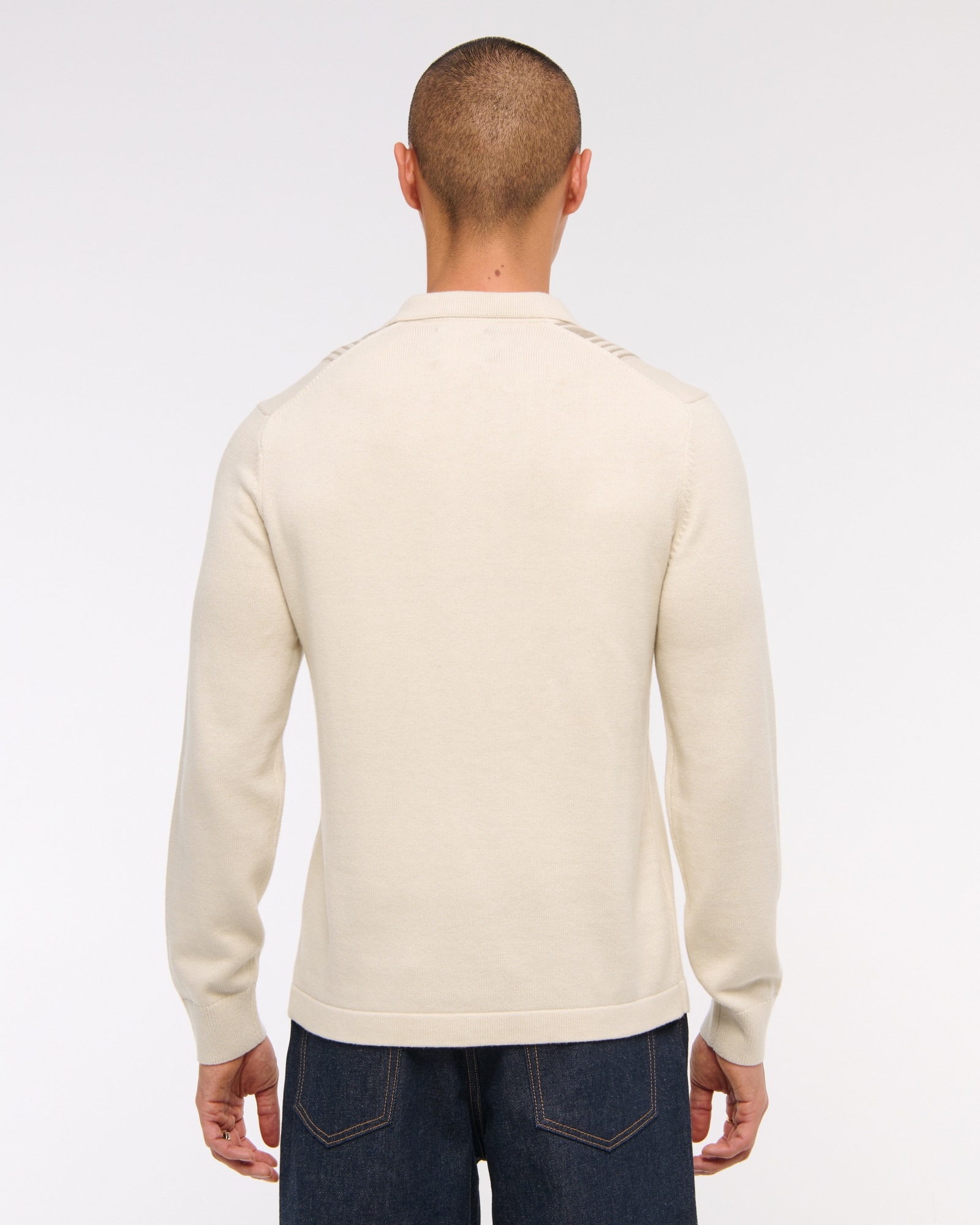 Long-Sleeve Striped Button-Through Sweater Polo
