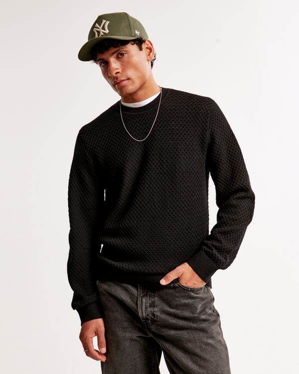 Merino Wool-Blend Crew Sweater, Black