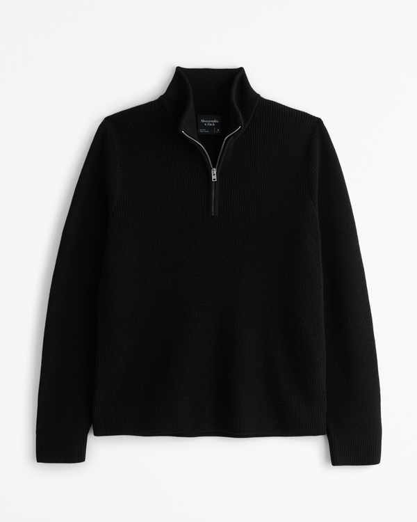 Merino Wool-Blend Quarter-Zip Sweater, Black