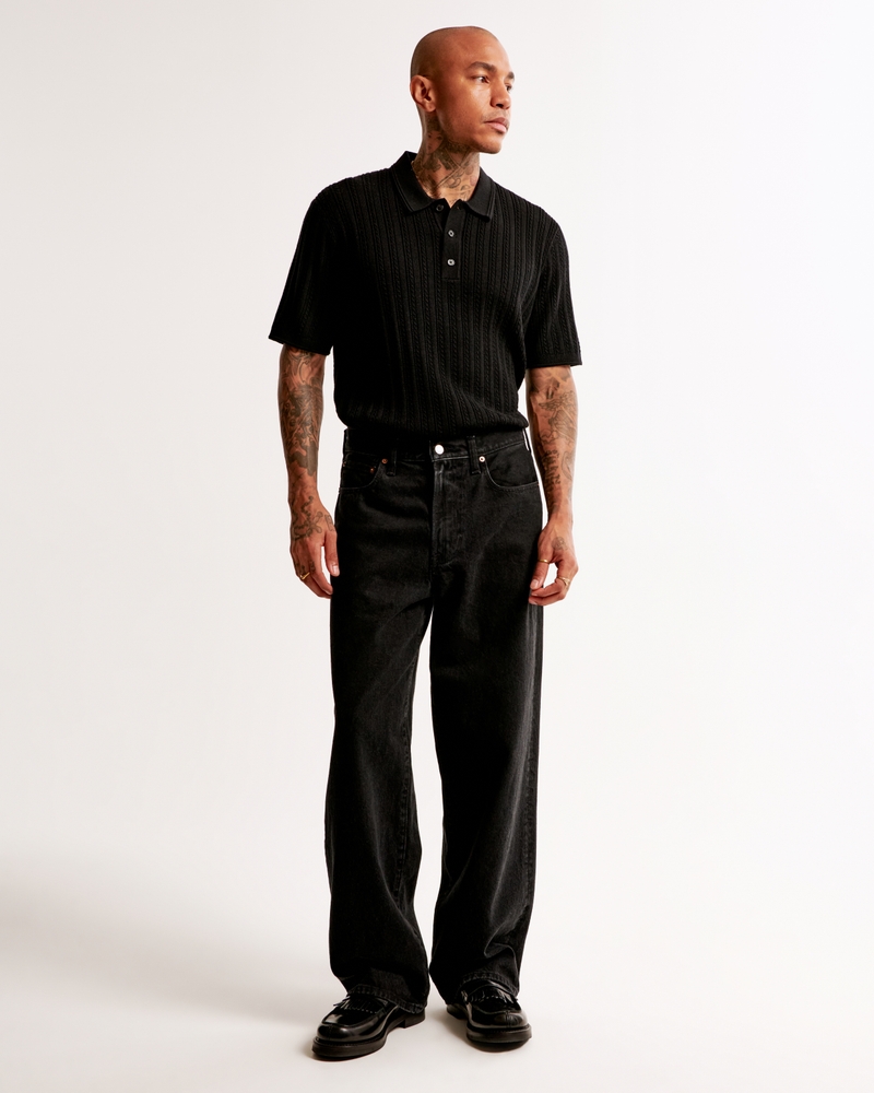 Merino Wool-Blend Cable 3-Button Sweater Polo