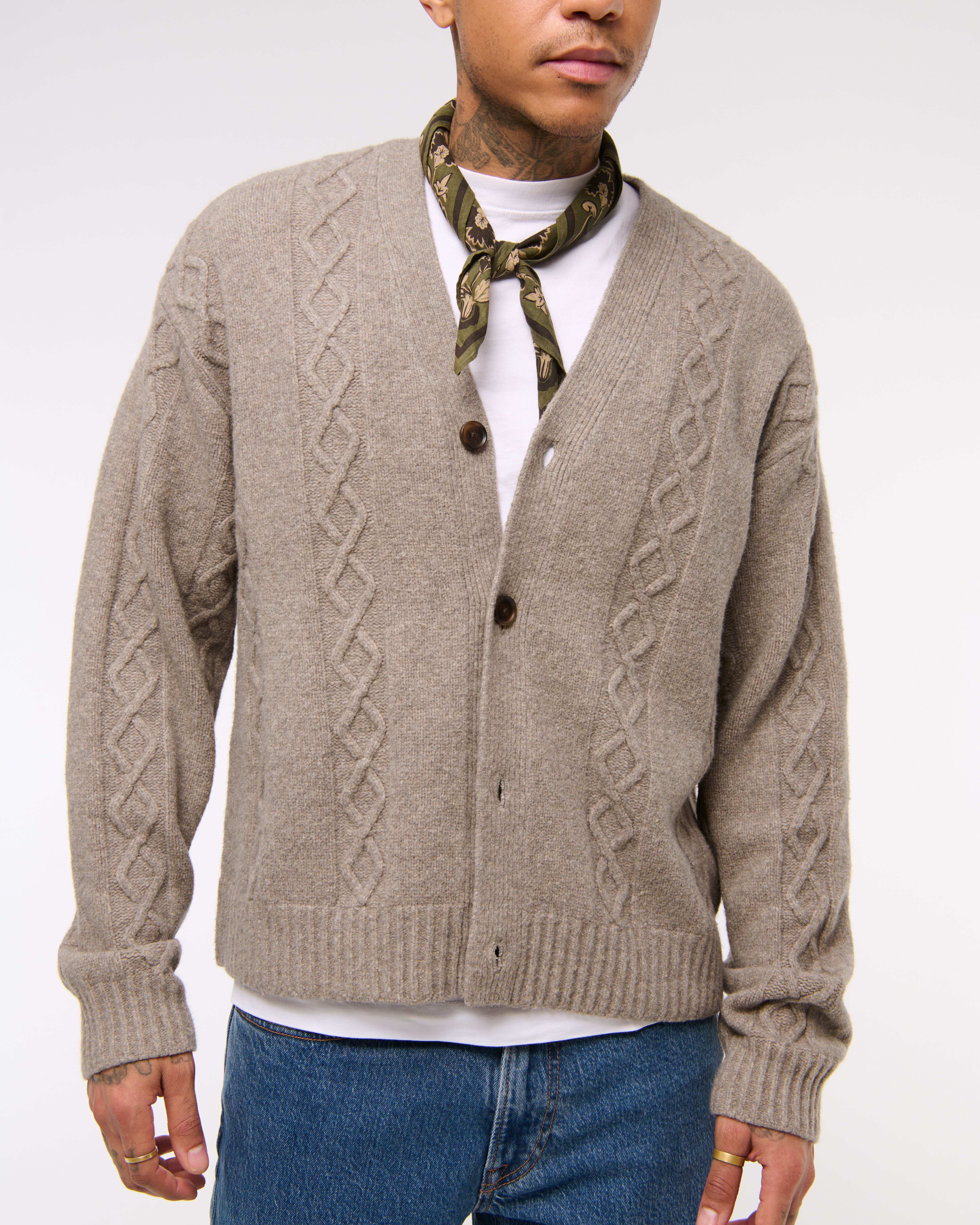 Pull Cardigan Marron Pour Homme - Taille L UK 40 - Laine Et Acrylique, Manches Longues, Vintage Casual