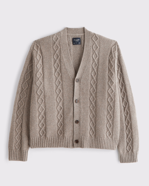 Cable Cardigan, Light Brown view 1