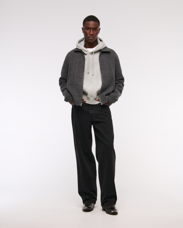 Cropped Sweater Shirt Jacket, Black Pattern view 2