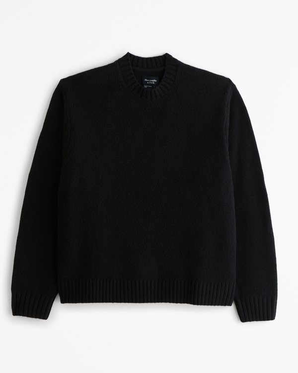 Oversized Marled Crew Sweater, Black