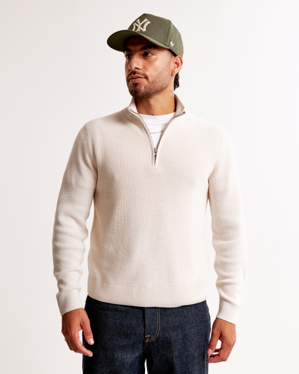 Merino Wool-Blend Quarter-Zip Sweater, Cream