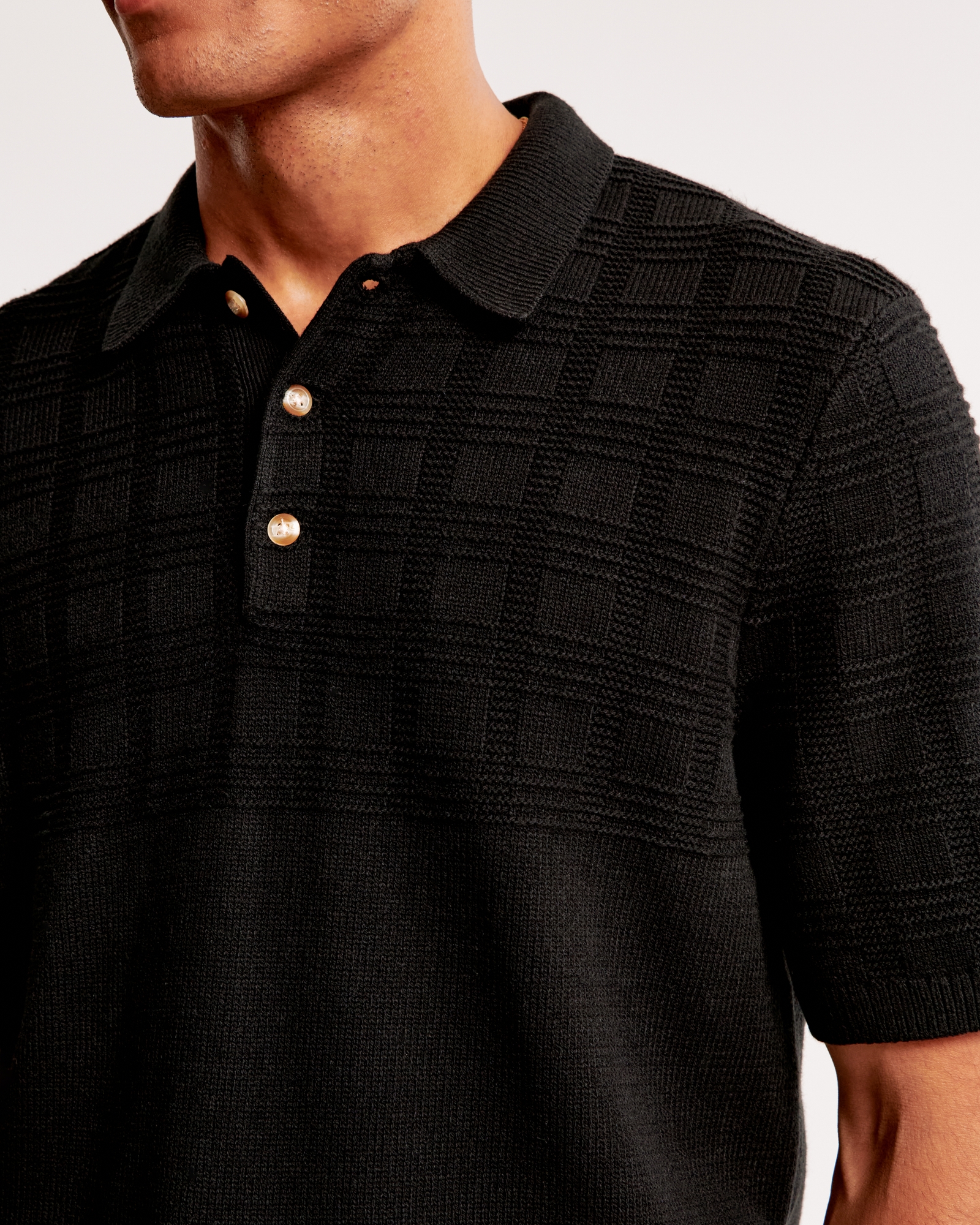 Textured Stitch 3-Button Sweater Polo